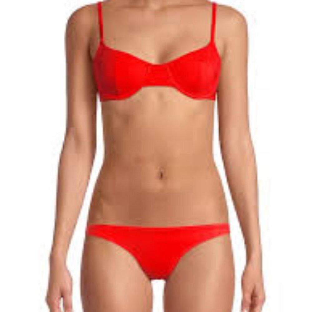 Solid & Striped Ribbed Bikini Set (Red, Small) - image 3